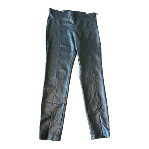Zara Women’s Black Faux Leather Mid-Rise Side Zip Ankle Crop Leggings Size XL - Picture 1 of 9